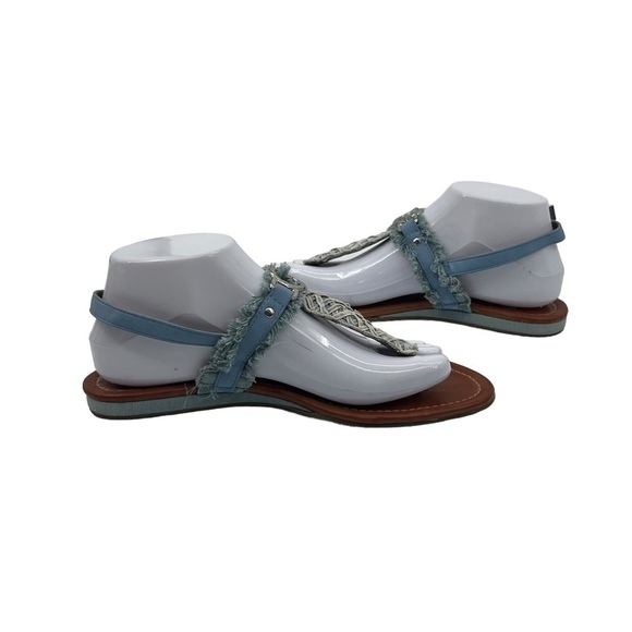 G By Guess Blue Denim T-Strap Wedge Sandals Size 8 Women’s - Picture 1 of 10
